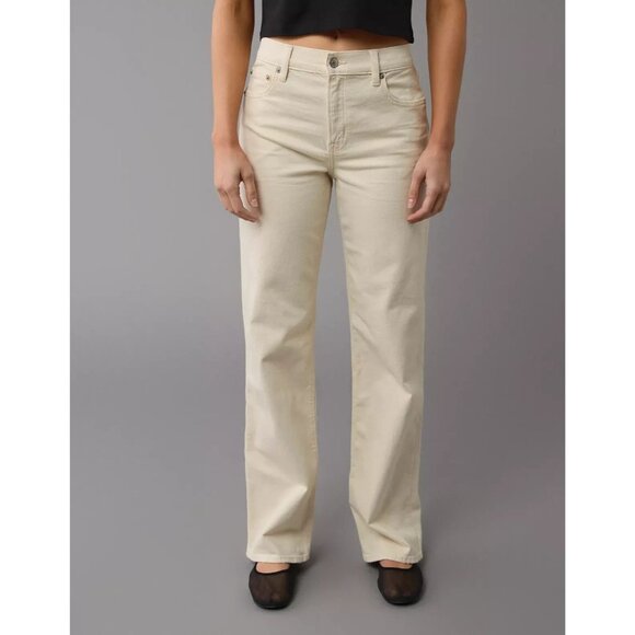 American Eagle Stovepipe Size 16 Ivory Ecru Denim Stretch High-Waisted Jeans - Picture 1 of 16